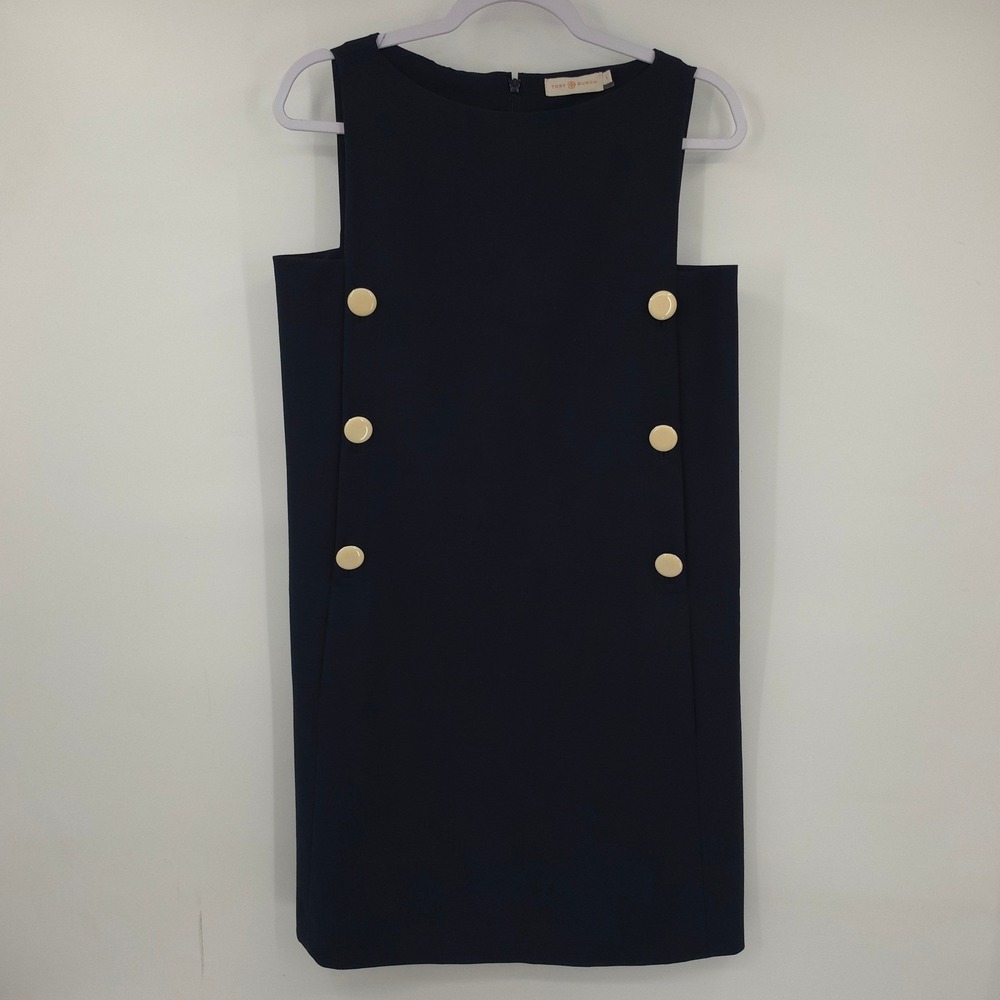 Tory Burch Navy Blue Sleeveless Button Front Shift Dress 6 37469 Nautical Mod - Picture 2 of 7